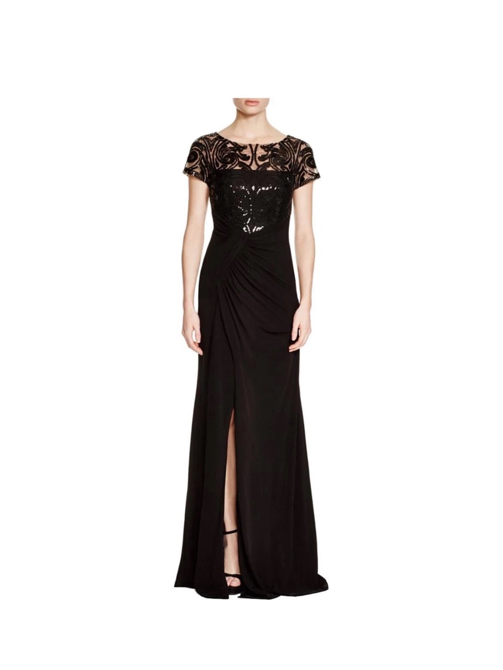 David Meister Black Sequin-Embellished Floor-Length Gown